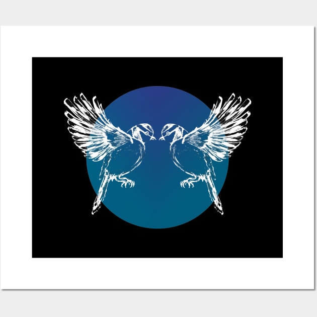 White Birds Blue Circle Wall Art by ZeichenbloQ